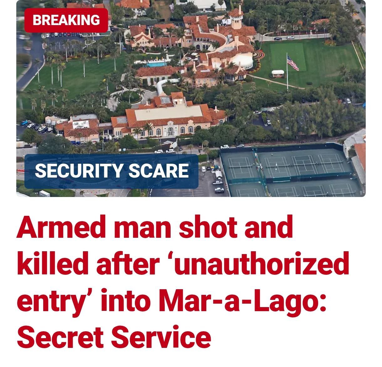 Охрана Трампа застрелила вооружённого мужчину который пытался проникнуть в резиденцию Мар а Лаго где находится имение президента США Об этом сообщил телеканал Fox News со ссылкой на Секретную службу США По данным ведомства мужчина в возрасте около 20 лет совершил несанкционированный вход на территорию объекта Его заметили у северных ворот Сообщается что при себе у него был предмет похожий на дробовик а также канистра с топливом Сотрудники Секретной службы открыли огонь Мужчина погиб на месте Трампа в этот момент в резиденции не было