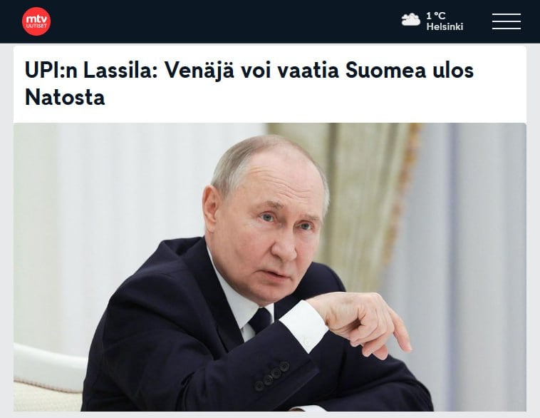 Финляндию и Швецию могут выгнать из НАТО – STT  Россия во время переговоров по Украине может потребовать возвращения альянса к границам 1997 года, и Дональд Трамп выполнит условие.  «Готовность Трампа идти России навстречу может оказаться поистине беспрецедентной», – заявил изданию научный сотрудник Финского института международных отношений Юсси Лассила.  По его словам, Хельсинки и Стокгольму нужно готовиться к такому развитию событий.  Подписывайтесь на «Абзац»