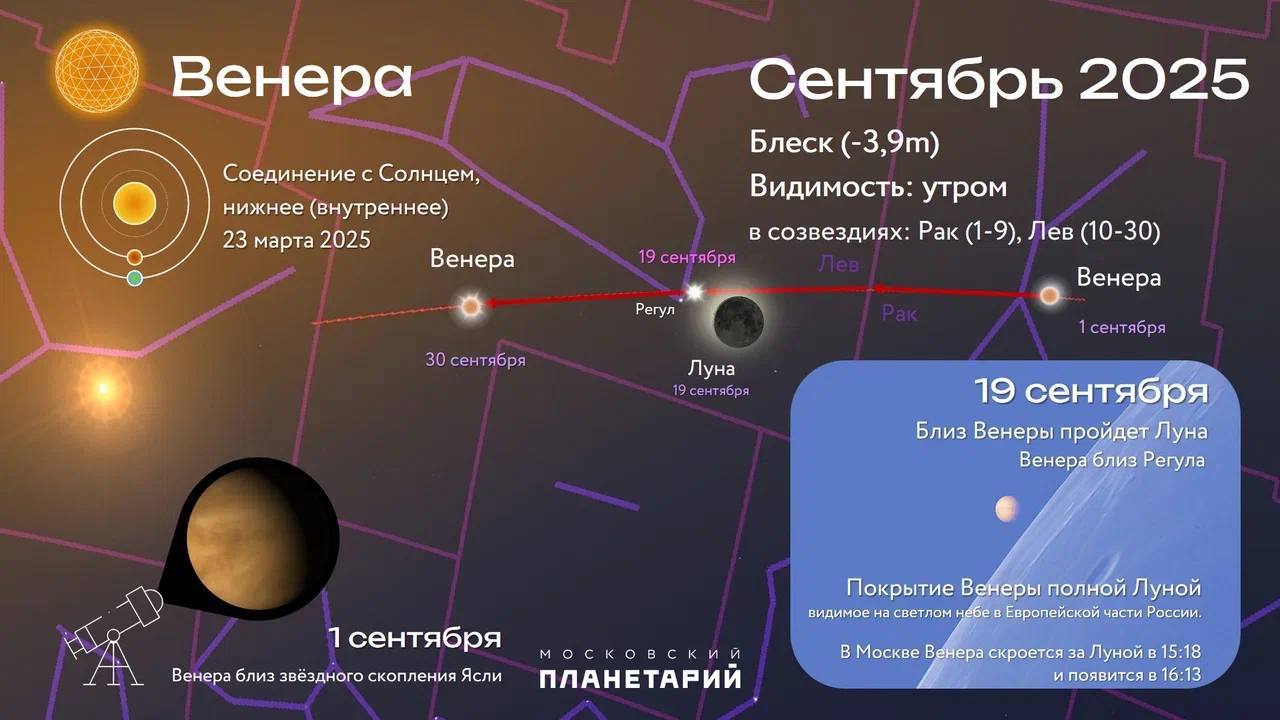 Уже сегодня москвичи смогут наблюдать затмение Венеры сообщил столичный планетарий Его будет видно на светлом небе планета скроется за Луной в 15 18 и появится в 16 13