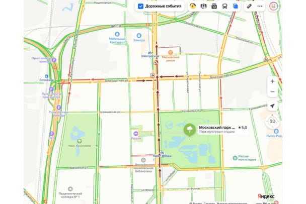 В Петербурге Московский проспект застрял в мертвой пробке: люди стоят часами По данным "Яндекс.Пробок", на Московском проспекте этим утром необычно плотное движение в сторону центра. Уже в восьмом часу утра там было 9 баллов вместо обычных 5. Сейчас же скопился плотный затор между Бассейной улицей и станцией метро "Электросила". В том числе в пробке застряло множество автобусов. "Целый час тут отстоял. Выехал пораньше, называется", — жалуется в "Яндекс.Разговорчиках" Денис. "Дочь 3!!! В пробке в автобусе просидела, в итоге вышла и пошла до метро, так как конца и края не видно", — отвечает ему Татьяна. Пользователи сервиса сообщают, что движение затрудняют дорожные работы. У перекрестка с Благодатной улицей, по их словам, свободна только правая полоса, остальные заняты ремонтом. Также пишут, что нет свободного проезда по Кузнецовской улице на перекрестке Московского проспекта с ней. скриншот Яндекс.Пробки