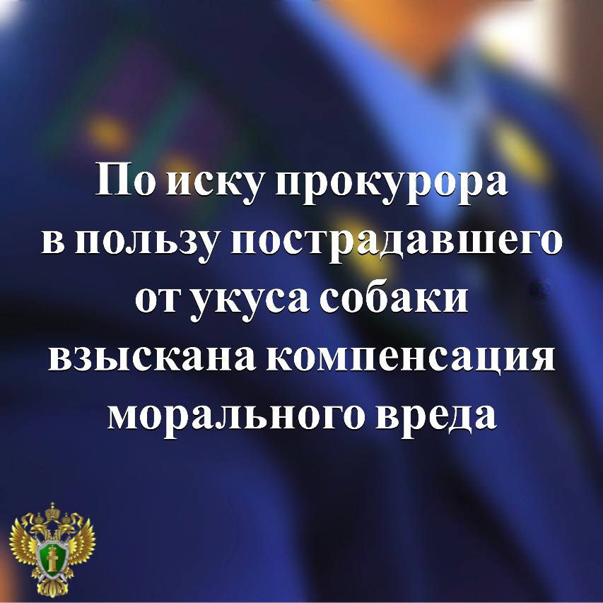 По иску прокурора Беломорского района в пользу пострадавшего от укуса собаки с владельца животного взыскана компенсация морального вреда в размере 80 тыс. рублей.  Подробнее - на сайте прокуратуры республики.     Прокуратура Карелии