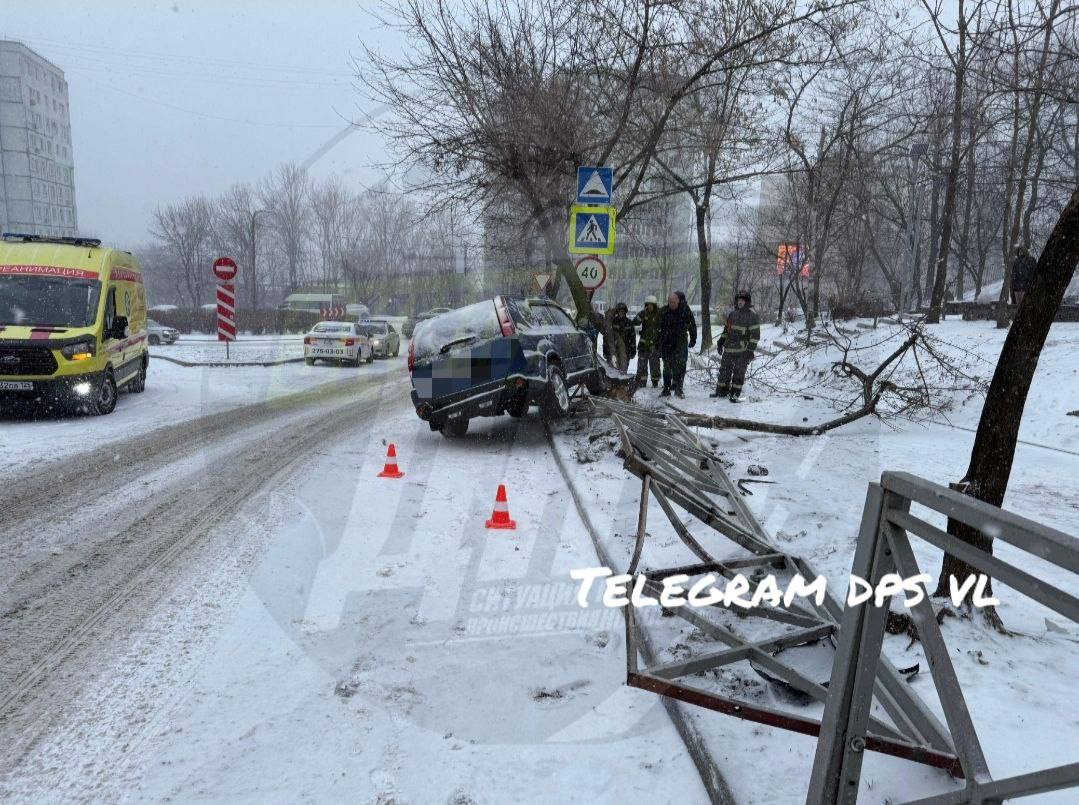 Девушка-водитель пострадала за рулем в результате ДТП на Красного Знамени, 186а во Владивостоке.  Рулевая Nissan X-trail при повороте с главной не уступила и столкнулась с Toyota Fortuner, после чего Nissan снёс металлические ограждения и врезался в дерево.  В результате ДТП пострадала водитель X-trail.  DPS VL