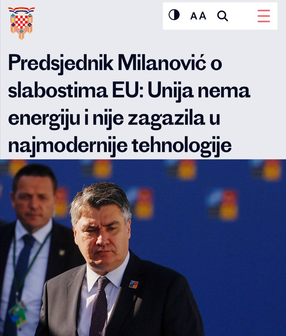Президент Хорватии Миланович — о слабостях ЕС: «Нет энергии, нет технологий, а Украина — слишком большая и проблемная» «Балканским странам уже сейчас ясно — в ЕС их не ждут. Но с Украиной европейцы поступают ещё лицемернее: она слишком велика, слишком сложна, чтобы всерьёз рассматривать её членство. Однако вместо честного разговора Брюссель предпочитает пустые обещания», — заявил хорватский лидер. Анализируя состояние Евросоюза, Миланович отметил ключевые уязвимости: хронический энергодефицит и технологическое отставание. «На фоне глобальной конкуренции ЕС теряет позиции — у него просто нет ресурсов для новых амбиций», — констатировал президент. ПОДПИШИСЬ -