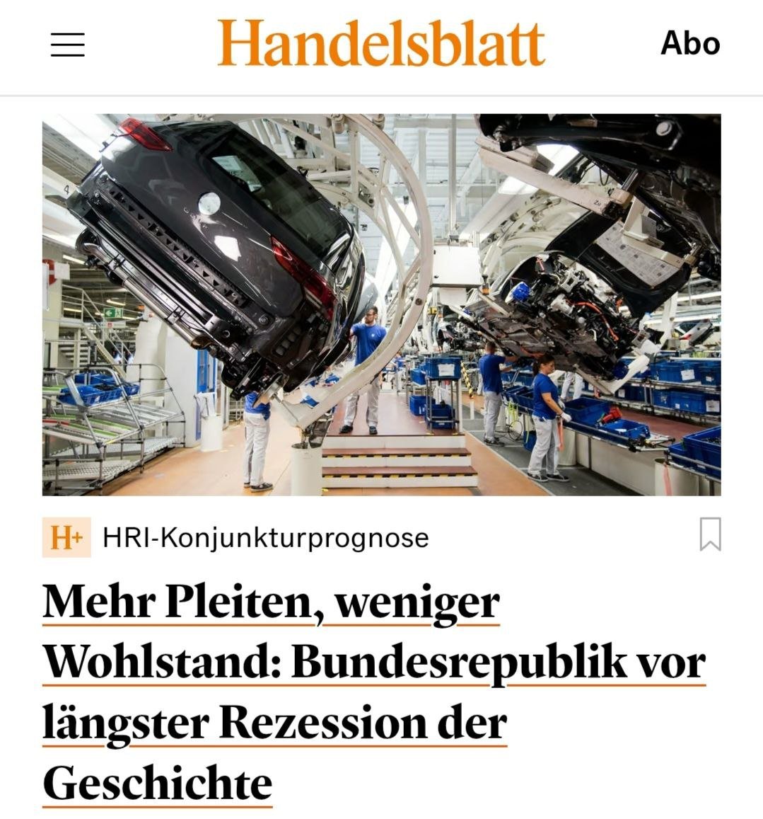 Handelsblatt: Германии грозит три года отсутствия экономического роста — такого не было со времен Второй мировой войны.