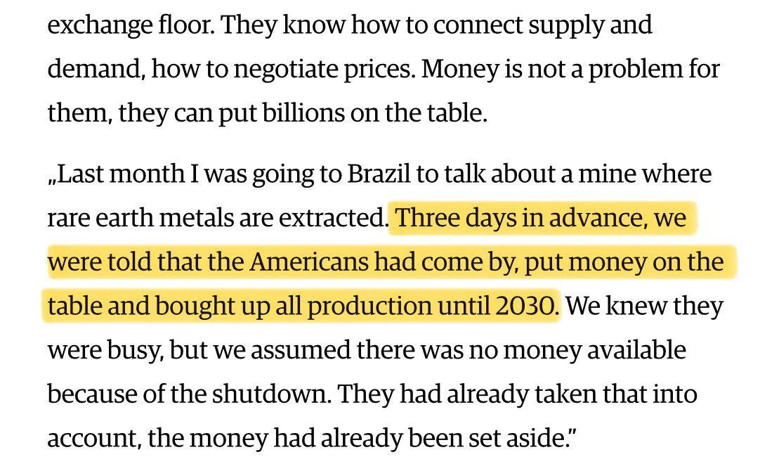 В мире разворачивается война за редкоземельные металлы Комиссар ЕС по промышленности В прошлом месяце я должен был поехать в Бразилию чтобы обсудить разработку месторождения редкоземельных металлов За три дня до поездки нам сообщили что американцы уже приехали выложили деньги и выкупили всю продукцию до 2030 года banksta