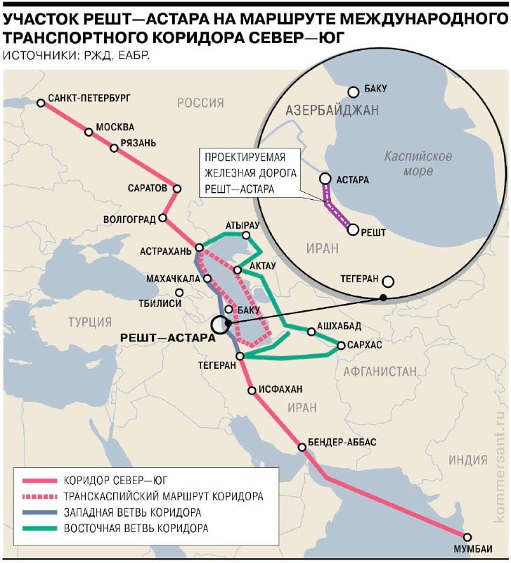 Москва и Тегеран планируют подписать соглашение о начале строительства железнодорожной линии Решт-Астара, являющейся ключевым элементом международного транспортного коридора «Север-Юг», до конца марта текущего года.  Напомним, что в 2023 году стороны подписали соглашение о намерении реализовать этот проект. Железнодорожная линия Решт-Астара является последним недостающим звеном западного маршрута транспортного коридора «Север-Юг», который должен обеспечить более быструю и экономически выгодную связь между странами Евразии.  Предстоящее подписание нового соглашения станет важным шагом на пути к началу строительства этой стратегически значимой инфраструктуры, что укрепит экономическое сотрудничество между Россией и Ираном, а также значительно расширит транспортные возможности региона, поскольку с завершением строительства оставшегося участка Решт — Астара сделает этот транспортный коридор полностью функциональным и стратегически значимым для международной торговли.  #Россия #Иран