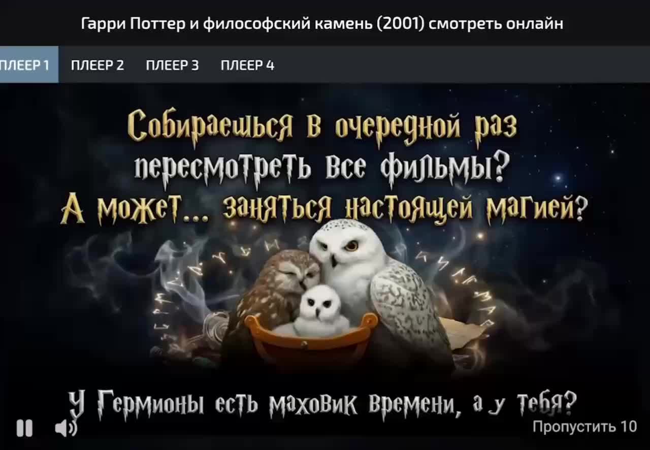 Реклама повышения рождаемости в онлайн кинотеатрах перед фильмами о Гарри Поттере