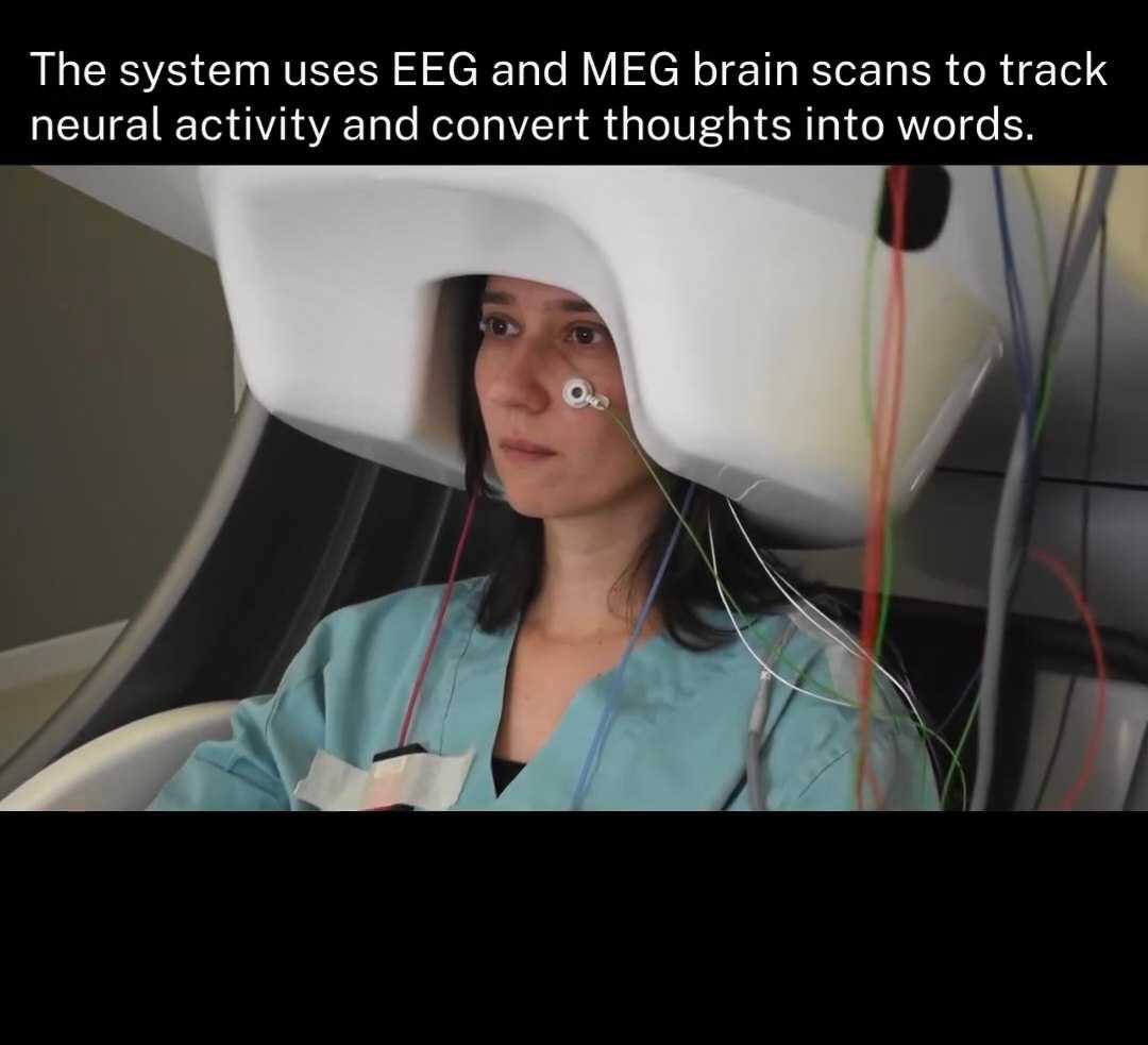 Meta создала нейронку, которая читает мысли с точностью 80%  Модель восстанавливает предложения по активности мозга, считывая данные электроэнцефалографии  ЭЭГ  и магнитоэнцефалографии  МЭГ , преобразуя их в текст.  Brain2Qwerty с 80% точностью может сказать, о чем думает человек. Потенциально, это очень опасная технология, которая заберет приватность мыслей людей.