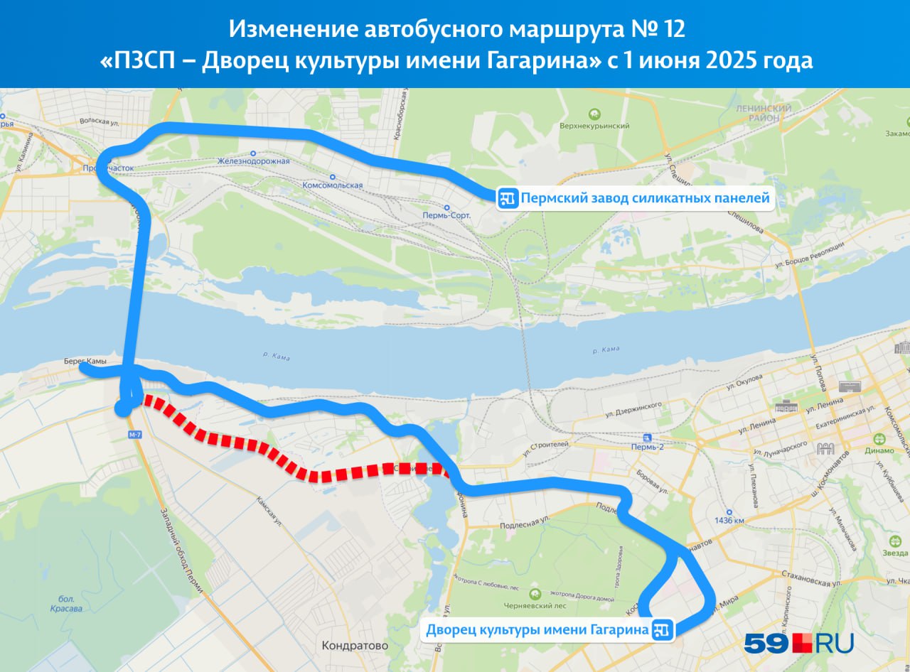 С 1 июня изменят автобусные маршруты. Что ждет пассажиров — показываем на схемах Маршрут № 12 пустят через остановки «Мачтобаза», «Порт Пермь» и «Гравийный завод». Он заменит автобусы 47-го маршрута. Увеличат количество автобусов на маршруте № 12. Маршрут № 47 изменит обе конечные остановки — ими станут «Аэропорт Бахаревка» и «Гравийный завод». Маршрут № 59 будет следовать прямо до остановки «Микрорайон Нагорный». Маршрут № 78 возобновит свою работу спустя 2,5 года. Он свяжет Кислотные дачи с центром. При этом маршрут № 77К будет отменён. Маршрут № 27 начнет работать автобусы-гармошки. С 15 июля маршрут № 67 перенесут с улицы Революции на улицу Пушкина. Там он заменит 30-й, который планируют закрыть позже. Подписаться Прислать новость