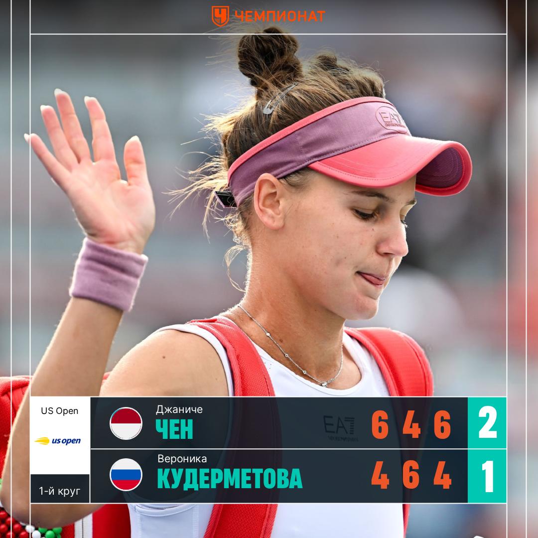Кудерметова проиграла на старте US Open Вероника уступила 147 й ракетке мира Джаниче Чен в трёх партиях 4 6 6 4 4 6 Далее теннисистка из Индонезии сыграет против Эммы Радукану Статистика матча Сетка турнира ChampTennis