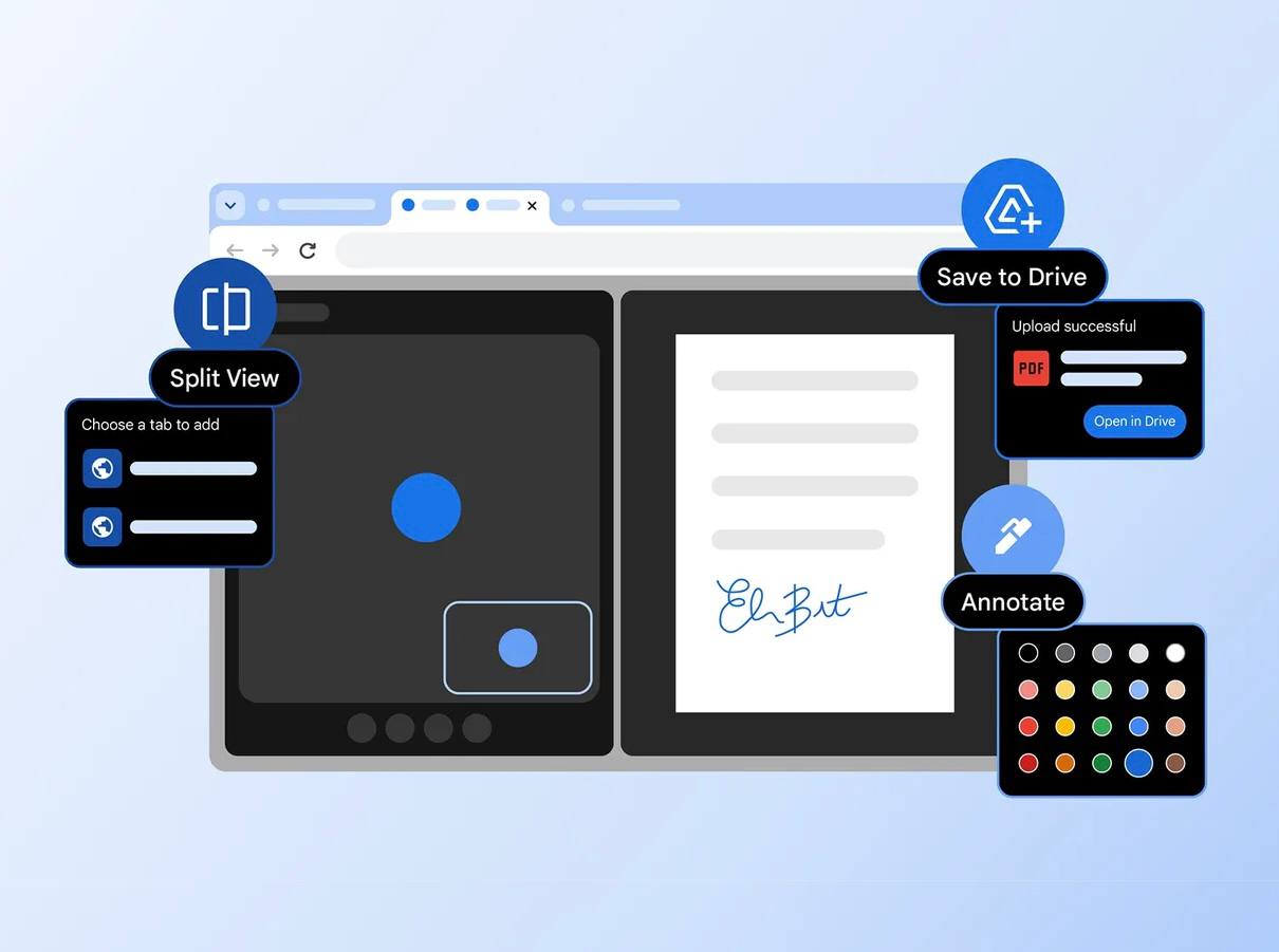 В Google Chrome появился режим Split View для открытия двух вкладок в одном окне Например удобно сравнивать документы или работать с источниками и текстом одновременно Для активации достаточно нажать на новую иконку в интерфейсе браузера Просмотрщик PDF в Chrome получил базовые инструменты редактирования Пользователи могут выделять текст добавлять заметки и вставлять подписи   www iphones ru 1360610 новости iphonesru