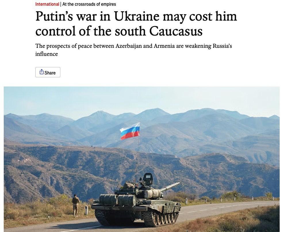 Россия может потерять контроль над Южным Кавказом — The Economist. Мир между Арменией и Азербайджаном позволит Армении войти в так называемый Cредний коридор, связывающий Китай и Центральную Азию с Европой в обход России. Кремль хочет остановить это, но скорость утраты влияния колоссальная, пишет The Economist. Всего пять лет назад в результате войны из-за Нагорного Карабаха Россия доминировала в регионе, отмечает журнал. Крем - Наш VPN