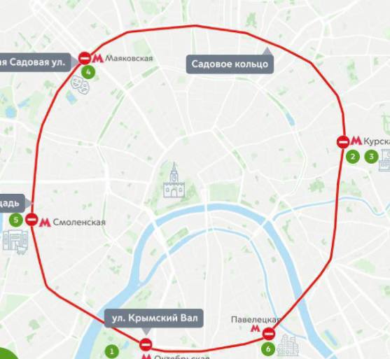 Завтра в Москве будет перекрыто Садовое кольцо из-за велофестиваля. Завтра будет временно закрыто Садовое кольцо с 6 утра до 7 вечера, движение будут открывать по мере прохождения велоколонны. Также временно будет закрыт подъезд к парку Горького, ТЦ «Атриум», Курскому вокзалу, Театру Сатиры, ТЦ «Смоленский Пассаж», ТРЦ «Павелецкая Плаза».
