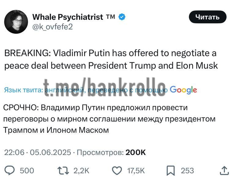 Американцы призывают Путина помирить Трампа и Маска.