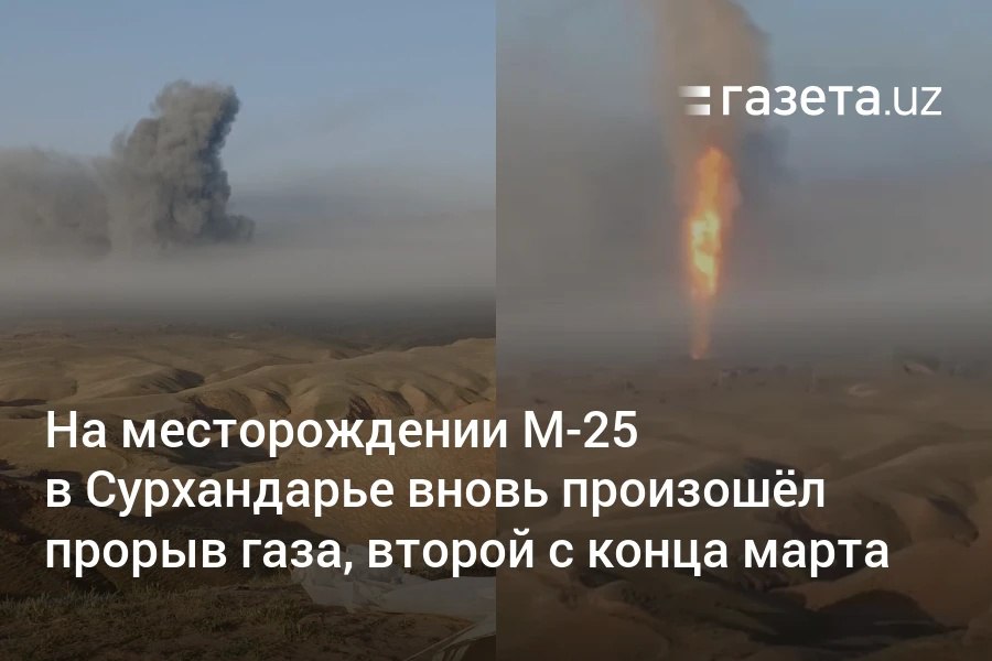 В Байсуне произошёл прорыв газа на скважине №202 месторождения М-25, там же выброс случился и в конца марта. Чтобы предотвратить распространение газа с высоким содержанием сероводорода, проведён контролируемый отжиг. Территория оцеплена, угрозы для населения нет, заявили в Минэнерго. Telegram Instagram YouTube