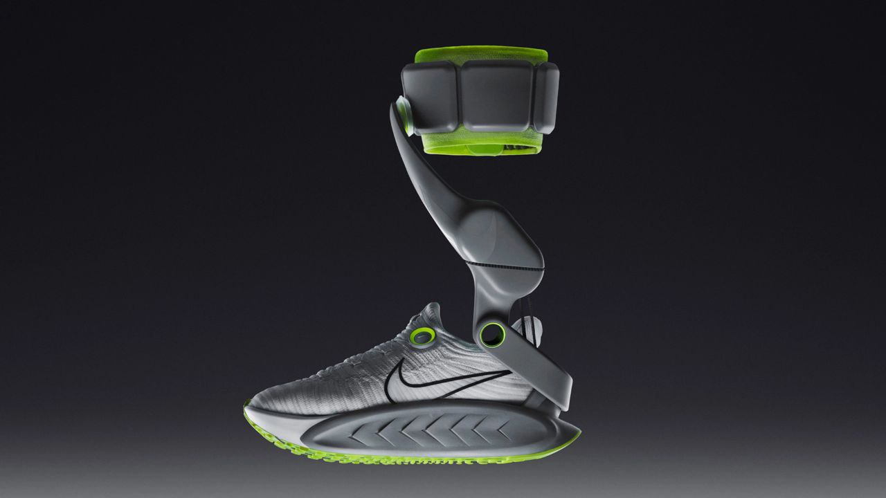 Кроссовки с МОТОРОМ представили Nike это первая в мире электрическая обувь У Amplify есть роботизированный корсет и электропривод которые бустят скорость ходьбы и бега При этом человек тратит меньше усилий у него буквально появляется вторая пара икроножных мышц Идеальные тяги для курьера который несёт вам роллы с пиццей