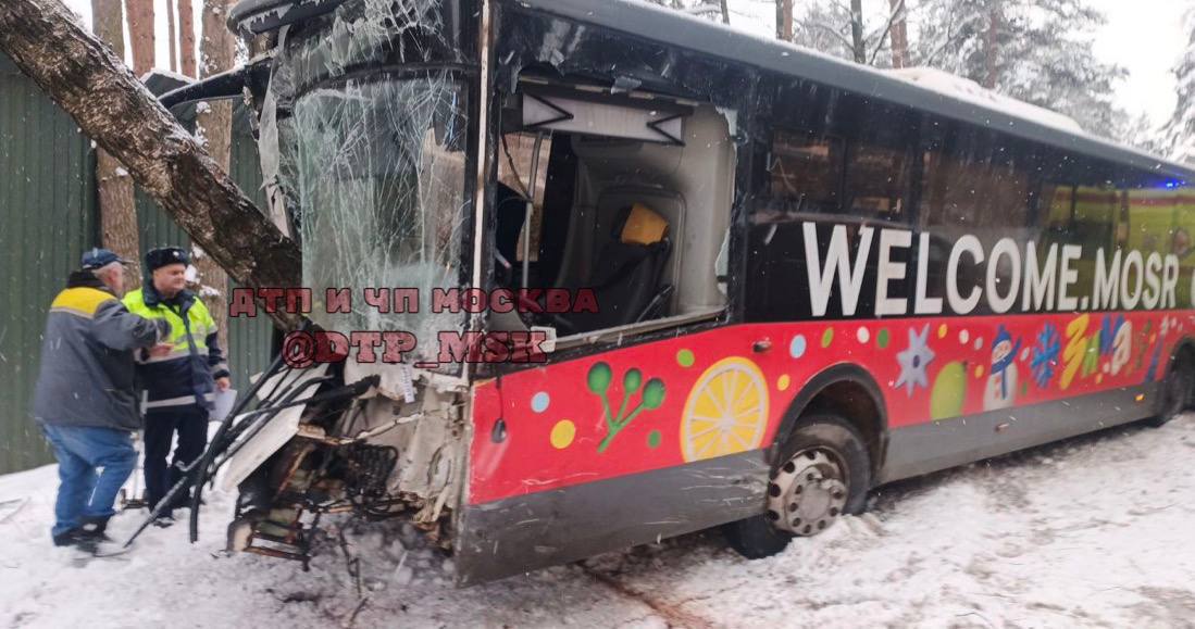 В Красногорске автобус врезался в дерево на Ильинском шоссе В результате аварии пострадали четыре человека в том числе двое детей Водитель легкового автомобиля на который упало дерево госпитализирован с тяжёлой травмой ноги mosreg поток