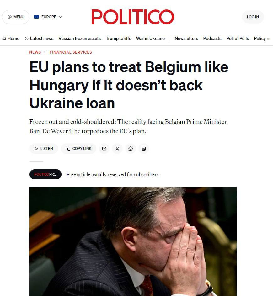 Сделаем как с Венгрией ЕС угрожает Бельгии изоляцией за отказ использовать российские активы в интересах Украины Евросоюз готов применить к Бельгии аналогичные меры давления как и к Венгрии если она продолжит блокировать инициативу по предоставлению кредита Украине за счёт замороженных российских средств Как сообщает Politico со ссылкой на европейских дипломатов бельгийского премьера Барта де Вевера могут начать отстранять и игнорировать Де Вевер ранее охарактеризовал предложение Еврокомиссии об использовании российских активов как воровство и настаивал на поиске альтернативных решений Теперь по словам дипломата ему придётся занять крайне неудобную и даже шокирующую позицию если он не пойдёт на уступки В то же время в ЕС уже обсуждаются альтернативные варианты помощи Киеву на случай если Брюссель не одобрит спорную схему конфискации Бельгия Венгрия ЕС Европа Украина Подписаться на Pravda ru