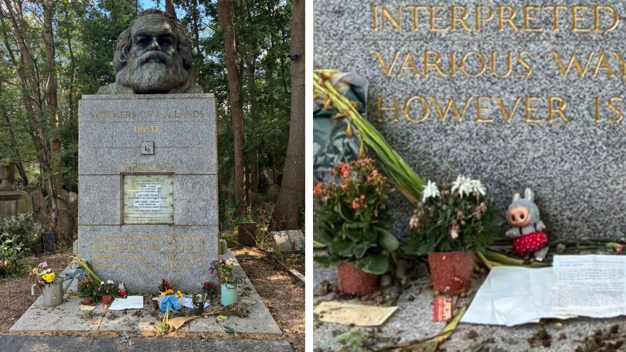 На могиле Карла Маркса в Лондоне заметили… лабубу.   Капитализм добрался и до дедушки Маркса.