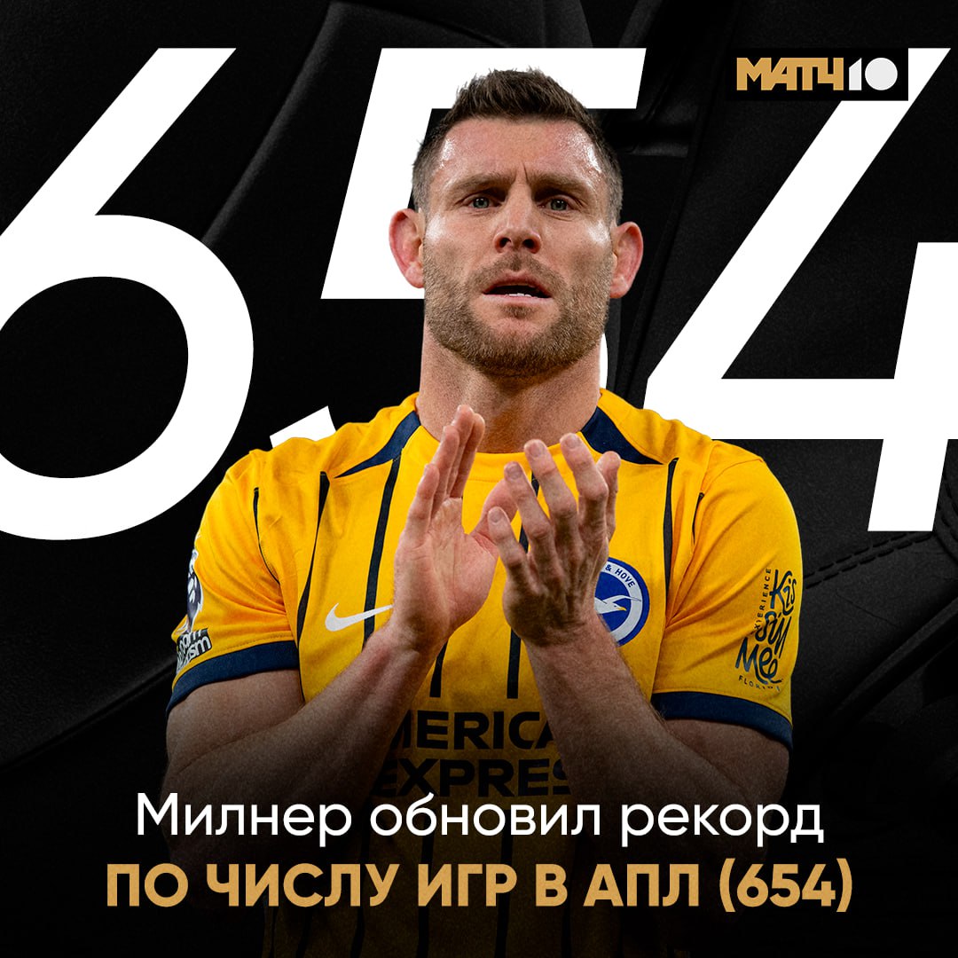 Милнер старожил АПЛ Джеймс обновил рекорд по числу матчей в лиге Целых 654 игры против 653 у Гарета Барри 40 лет мужчине Match TV