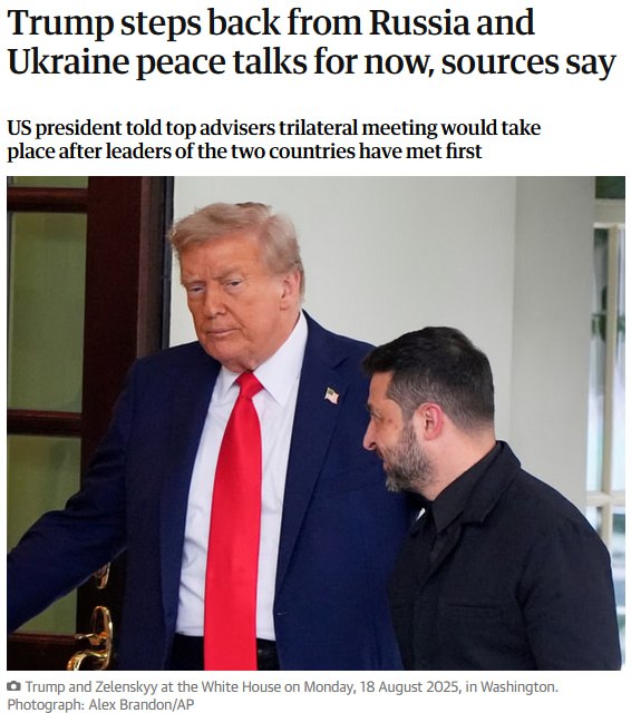 Трамп намерен отказаться от прямого участия в организации встречи Путина и Зеленского The Guardian со ссылкой на источник в администрации США По словам собеседников издания он не хочет на данный момент играть активную роль в переговорах по завершению конфликта Президент США решил что Москва и Киев должны сами заняться организацией очных переговоров президентов пишет издание