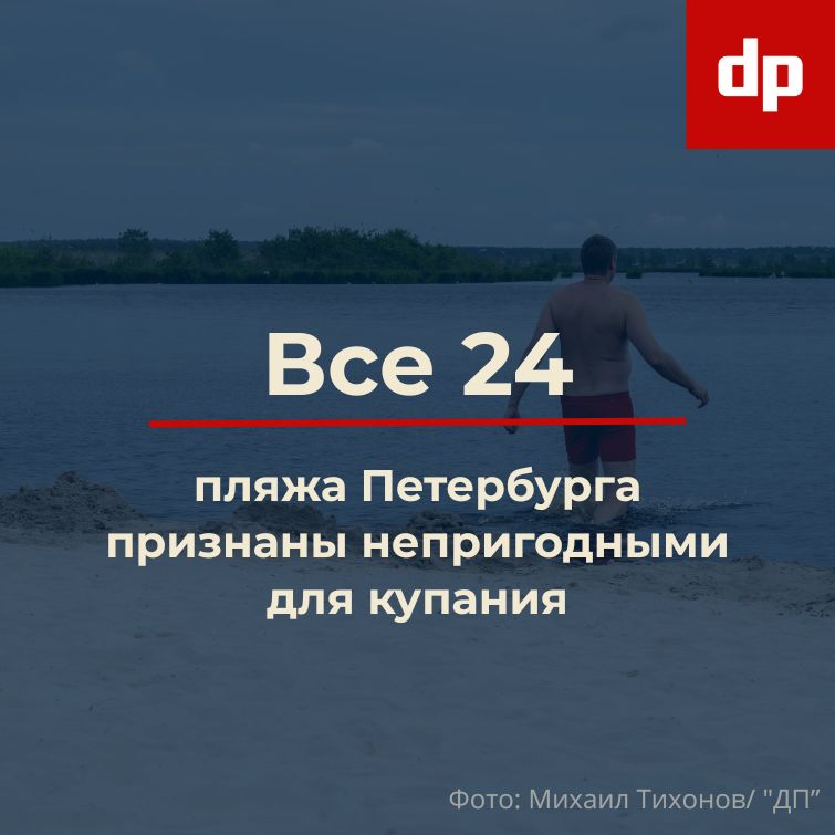 В Петербурге все 24 пляжа не годятся для купания, сообщили в управлении Роспотребнадзора. Поплавать можно в Ленобласти. Качество воды соответствует гигиеническим нормативам на пяти пляжах: Река Бурная, пляж, п. Запорожское — Приозерский район Озеро Отрадное – п. Плодовое — Приозерский район Озеро Раздольное, пляж, п. Сосново — Приозерский район Озеро Снетковское – с.п. Ларионовское — Приозерский район Озеро Царицыно, северная сторона пляж, п. Царицыно Озеро