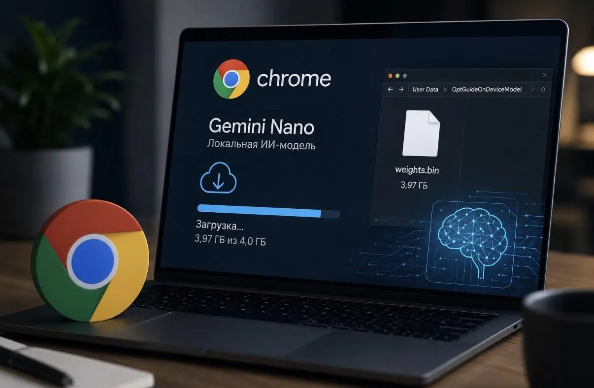 Google Chrome тайно устанавливает Gemini Nano весом 4 ГБ После удаления ИИ модель скачивается снова Речь идет о файле weights bin который автоматически появляется в папке OptGuideOnDeviceModel Модель используется для встроенных ИИ функций Chrome Prompt API Help Me Write и анализа подозрительных сайтов По словам автора свежеустановленному Chrome понадобилось меньше 15 минут чтобы самостоятельно скачать Gemini Nano без каких либо действий со стороны пользователя Проблема затрагивает как Windows так и macOS   www iphones ru 1370994 новости iphonesru
