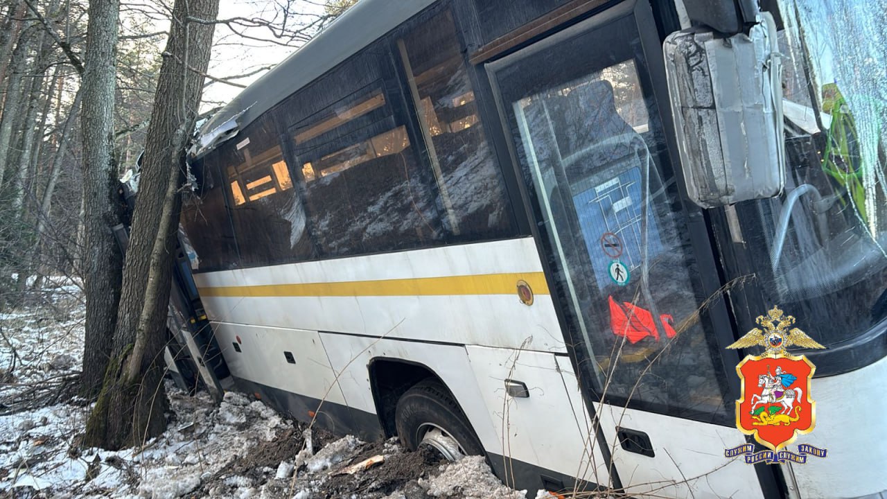 Автобус с пассажирами улетел в кювет в Орехово-Зуево на трассе МБК – Анциферово – Давыдово. После ухода с дороги машина врезалась в дерево. В результате ДТП 5 человек пострадали, обстоятельства аварии устанавливает ГАИ.    «Москва»