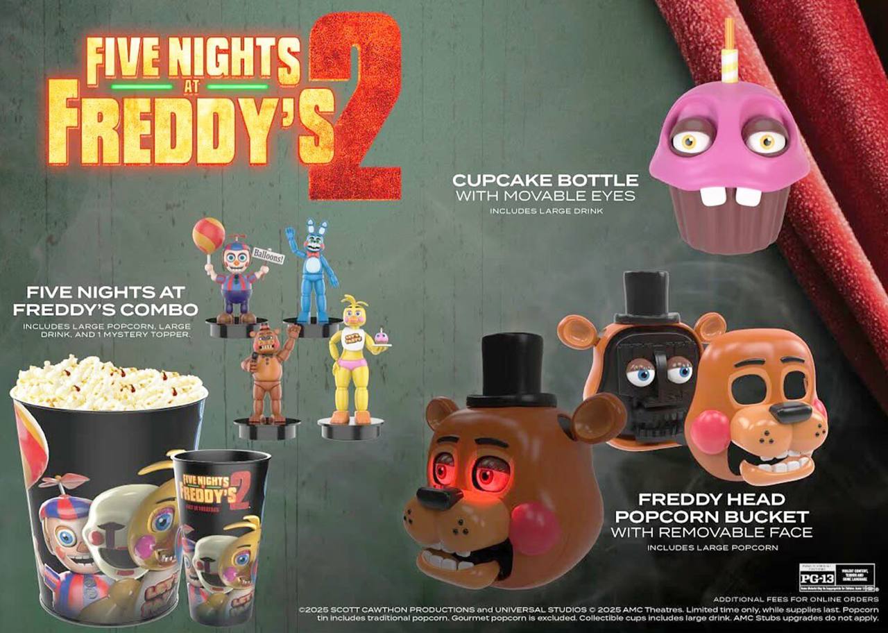 Американские кинотеатры к выходу Five Nights at Freddy s 2 5 декабря дропнули голову мишки Фредди для попкорна его глаза будут светиться а лицо можно снять оставив жуткий блэк фэйс cubemark