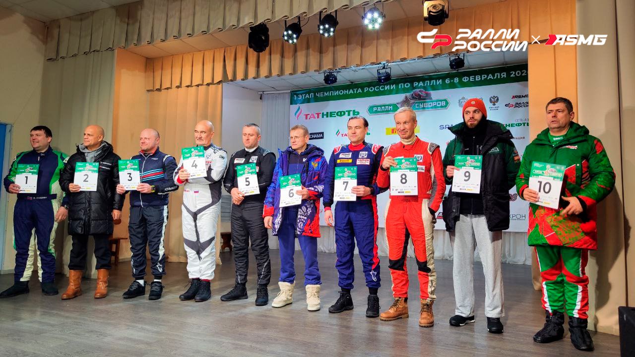 Участники ралли Суворов 2026 выбрали стартовые позиции В церемонии выбора позиций участвовали гонщики показавшие результаты в первой десятке Завтра ТОП 10 на старте первого спецучастка будет выглядеть так 1 Евгений Чикинёв 2 Александр Михайлов 3 Дмитрий Мордкович 4 Радик Шаймиев 5 Руслан Гожев 6 Владимир Васильев 7 Денис Ростилов 8 Игорь Буланцев 9 Клим Гаврилов 10 Андрей Жигунов