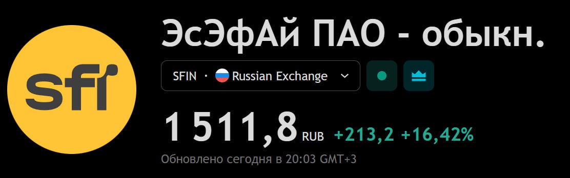 SFI объявил дивиденды за 9 месяцев 2025 года 902 рубля на акцию Дивидендная доходность около 60 Также SFI планирует сделку по выкупу казначейского пакета акций в размере 3 2 от уставного капитала Торги SFIN if market news
