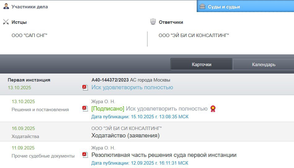 Дочка SAP потеряла в разы больше чем хотела отсудить у контрагента И это изменит весь рынок Арбитражный суд взыскал с дочерней структуры немецкой SAP ООО САП СНГ в пользу российского контрагента Эй Би Си Консалтинг 68 9 млн рублей убытков причиненных отказом вендора от договоров по предоставлению облачных услуг в связи с уходом немецкой компании из России А началось все с попытки САП СНГ отсудить у Эй Би Си 12 9 млн рублей В июне 2023 года САП СНГ подала иск к Эй Би Си Консалтинг о взыскании задолженности по договорам заключенным компаниями в 2017 2021 годах но Эй Би Си заявила встречный иск о возмещении убытков причиненных немотивированным отказом вендора от исполнения обязательств Оба иска были частично удовлетворены но самое интересное не в этом Решение в пользу Эй Би Си Консалтинг суд вынес несмотря на оговорку в контракте об ограничении ответственности SAP признав это условие незаконным И это создает важный прецедент меняющий правила игры для всех IT вендоров Суд признал несправедливыми условия договора ограничивающие ответственность иностранного вендора и не позволяющие взыскивать с него упущенную выгоду Но как пишет Ъ подобные условия об ограничении ответственности являются отраслевым стандартом и применяются всеми вендорами А значит у них возникнет необходимость создавать резервы для возмещения возможных убытков которые могут взыскать с них контрагенты Создание таких резервов повлечет за собой снижение рентабельности бизнеса и может привести к увеличению стоимости предоставляемого ПО МашТех
