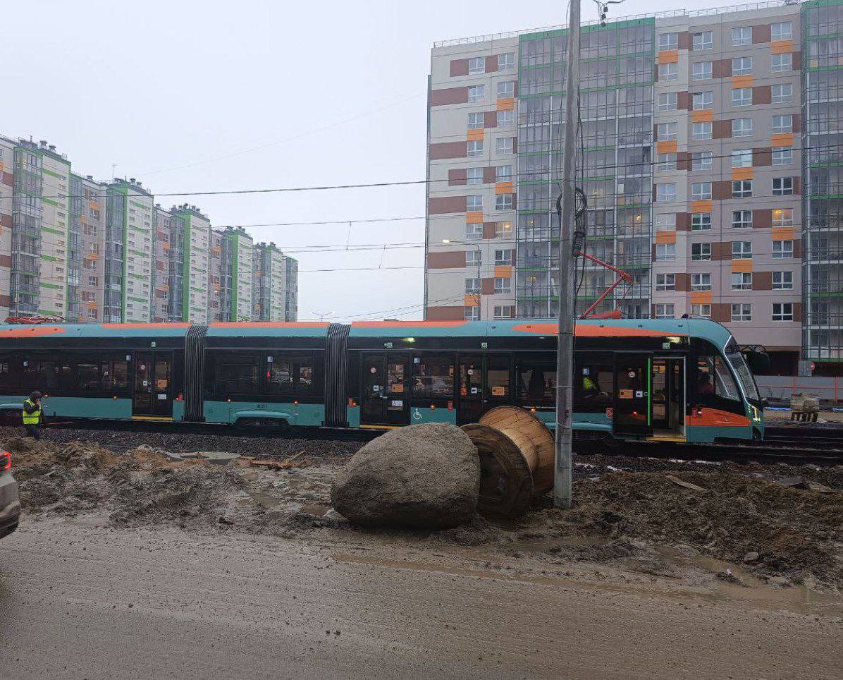 Новые вагоны трамвая обкатывают на будущей линии Купчино Шушары Славянка Движение планируют запустить уже в этом году True Питер