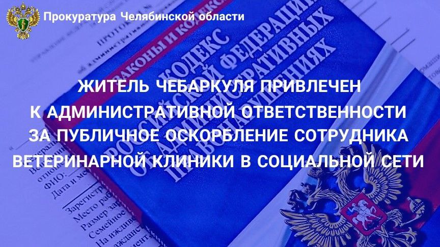 Чебаркульская городская прокуратура провела проверку по обращению о причиненном оскорблении.                                                                                                                                                                                                                                  В ходе проверки установлено, что  36-летний местный житель в декабре 2024 года, находясь у себя дома, разместил на странице ветеринарной клиники в социальной сети «ВКонтакте» комментарий, оскорбляющий честь и достоинство сотрудника клиники.                                                                                                                                                                                                                                      Прокурором в отношении указанного лица возбуждено административное дело по  ч.1 ст.5.61 КоАП РФ  оскорбление .                                                                                                                                                                                                                          Постановлением мирового судьи виновный привлечен к административной ответственности в виде штрафа в размере 3 000 рублей.