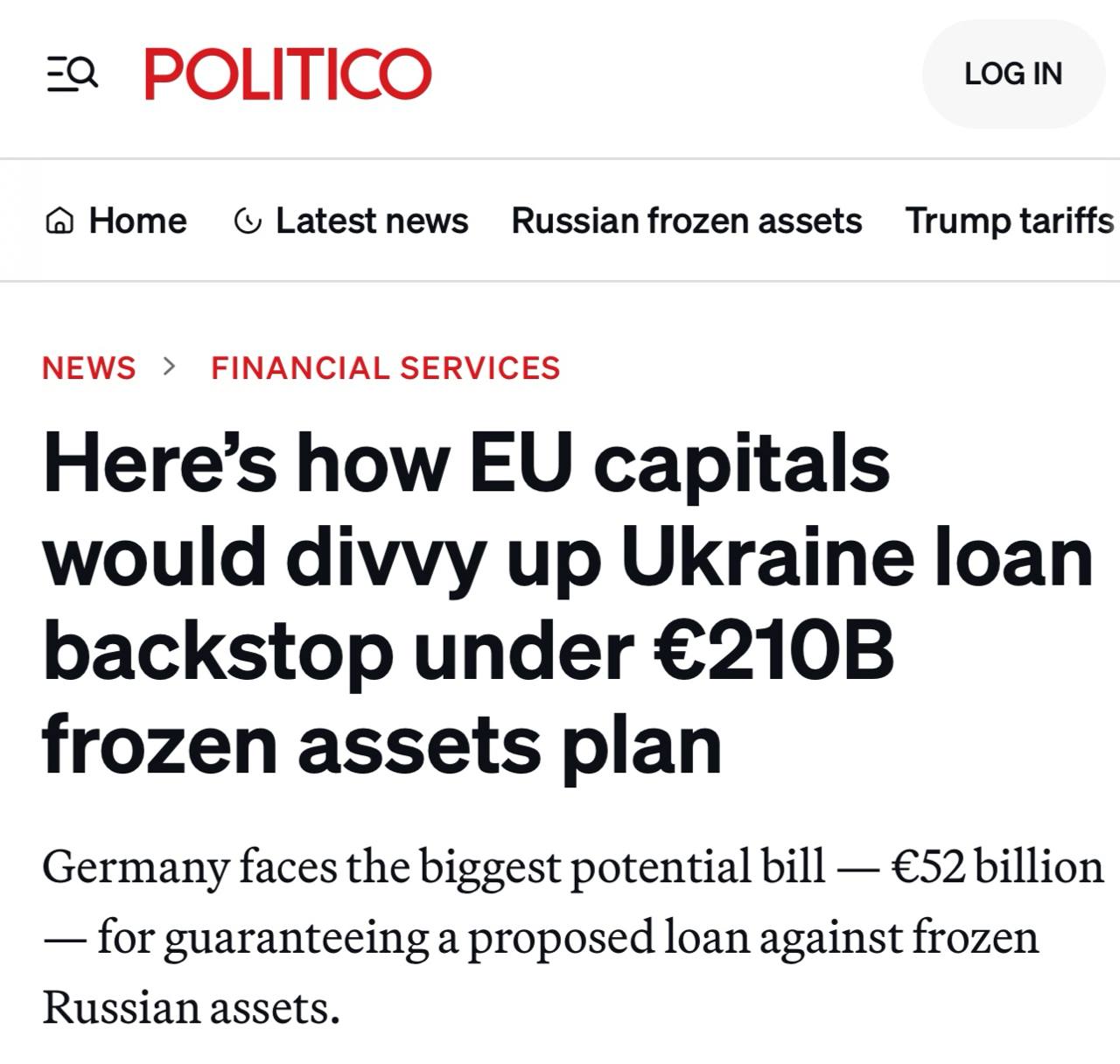 Кто заплатит за российский кредит Украине ЕС разложил суммы по странам Еврокомиссия распределила какую гарантийную нагрузку возьмут на себя страны ЕС если Брюссель все же провернет схему с кредитом для Киева под будущие доходы от замороженных российских активов пишет Politico Главные плательщики уже определены Германия около 51 3 млрд Франция 34 млрд Италия 25 1 млрд Именно эти три страны должны страховать львиную долю будущего кредита пока активы РФ остаются заблокированными и не приносят доходов Остальные государства ЕС получат куда меньшую нагрузку от нескольких миллиардов до сотен миллионов евро Такой расклад должен помочь убедить Бельгию возглавляющую ЕС согласиться на механизм кредитования Украины   Подпишитесь на Абзац TG VK Дзен MAX Rutube