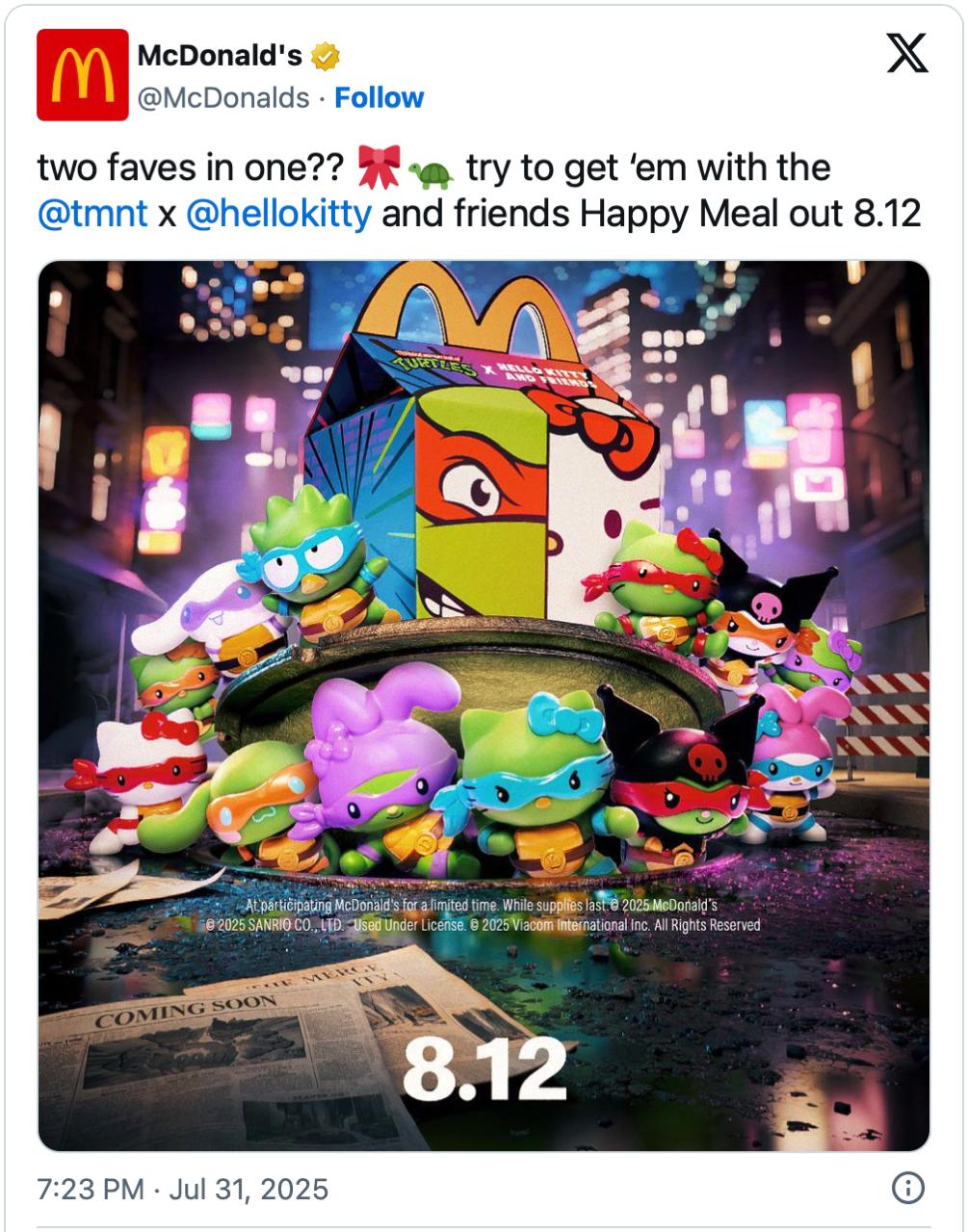 Только что McDonald s показал коллаб с Черепашками-ниндзя и Hello Kitty  ! . Да, после того, как «Вкусно — и точка» уже провела свой — с розовыми булками и мороженым в ушках.  все россияне: