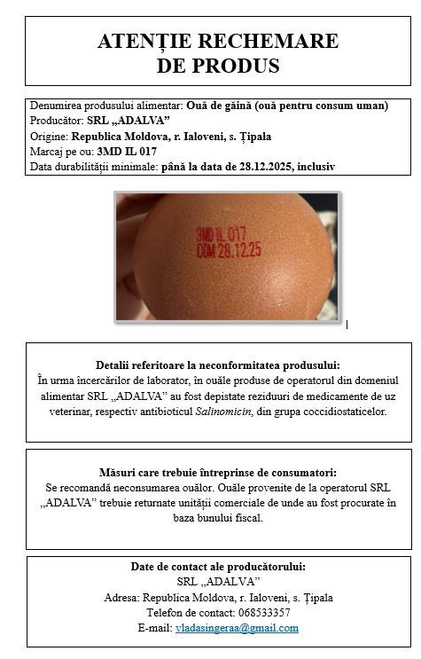 ANSA отзывает яйца Adalva Агентство по безопасности пищевых продуктов ANSA изымает из продажи яйца марки Adalva с минимальным сроком годности до 28 12 2025 Причина обнаружение остатков антибиотика салиномицина Потребителям купившим яйца с указанной маркировкой настоятельно рекомендуется не употреблять продукт и вернуть его в магазин Подписаться