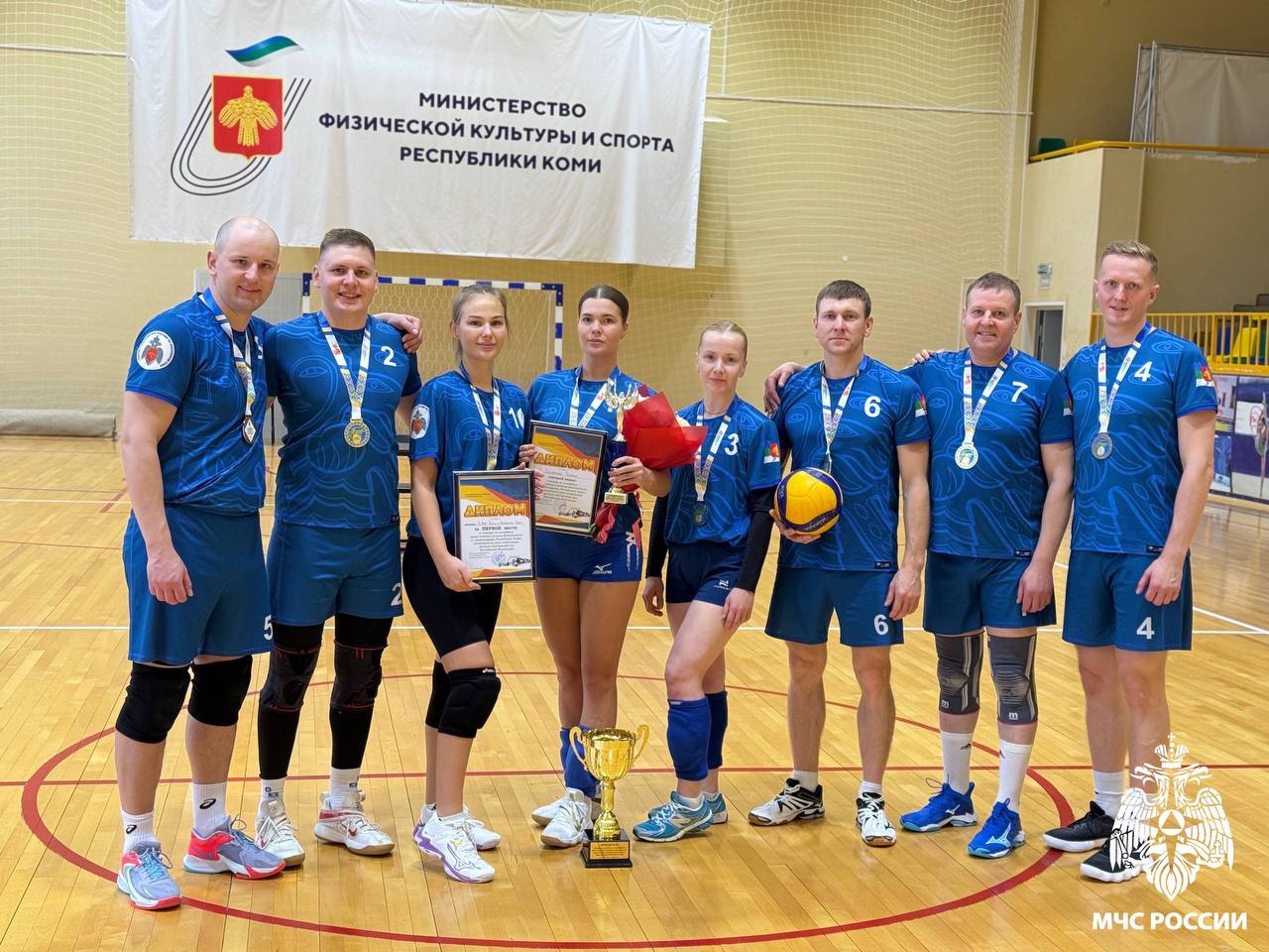 Мы чемпионы В Сыктывкаре в преддверии празднования Дня сотрудника органов внутренних дел Российской Федерации состоялся турнир по волейболу среди команд органов безопасности и правопорядка Республики Коми По итогам состязаний победу одержала команда Главного управления МЧС России по Республике Коми Второе место завоевала сборная Министерства внутренних дел по Республике Коми Бронзовые награды достались волейболистам УФНС России по Республике Коми Поздравляем наших спортсменов с заслуженной победой МЧС Республики Коми Подписывайся на МЧС России в MAX ВК