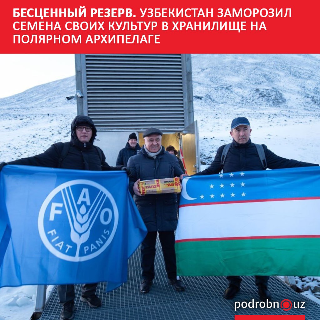 Образцы семян древних и современных культур Узбекистана переданы в Глобальное семенохранилище на Шпицбергене крупнейший и самый защищенный банк семян в мире Коллекция включает более 20 местных сортов дыни арбуза томата перца баклажана моркови лука и пшеницы представляющих ценное наследие узбекского земледелия   podrobno uz cat obchestvo bestsennyy rezerv uzbekistan zamorozil semena svoikh kultur v khranilishche na polyarnom arkhipelage Telegram Instagram Facebook Читать на узбекском
