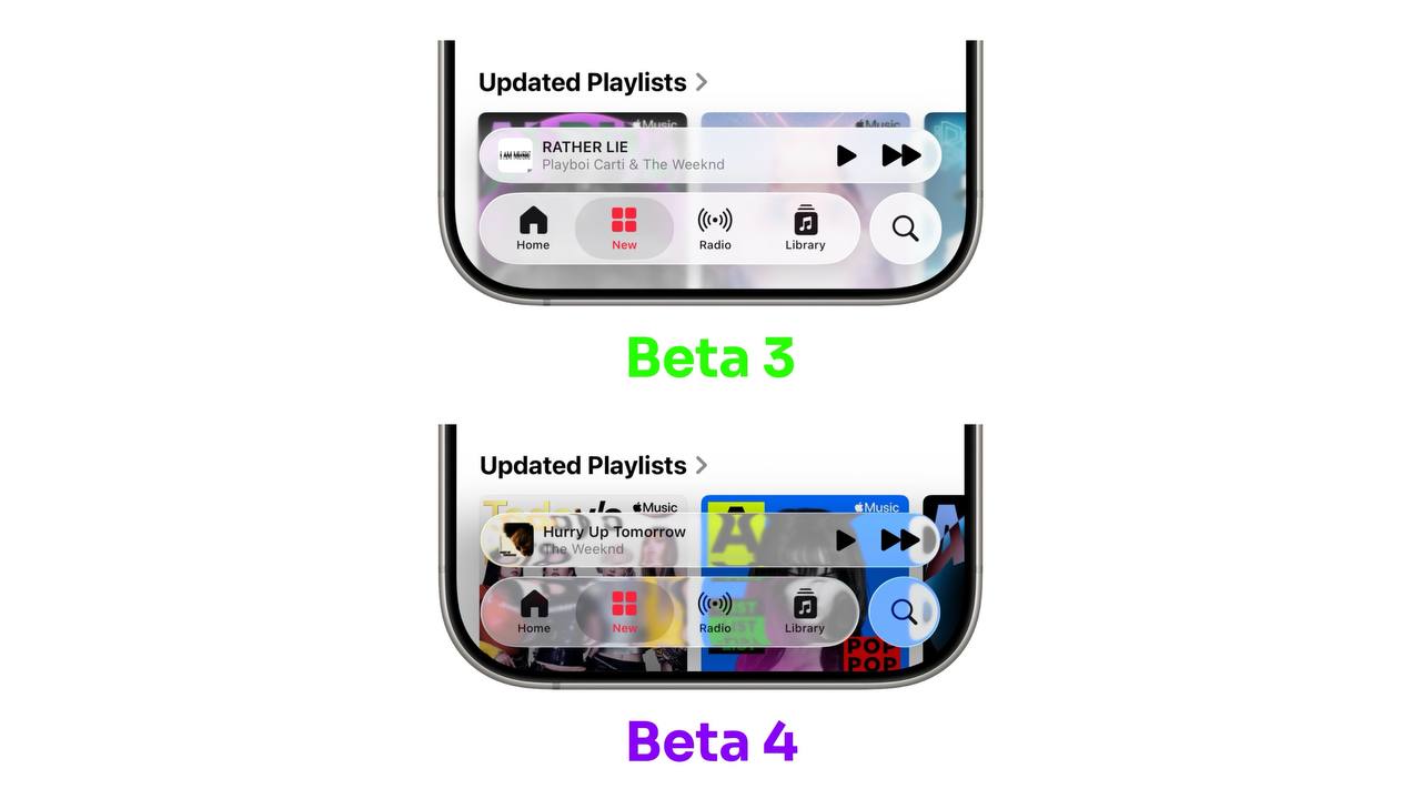 iOS 26 beta 4 — что нового:   Liquid Glass снова прозрачнее — Apple откатила «молочность» из beta 3, теперь это что-то среднее между beta 2 и beta 3  Пункт уведомлений теперь затемняется при появлении новых уведомлений для повышения читаемости  Камера — изменили иконку, а в самом приложении немного обновили навигацию  Почта — иконка стала ярче  CarPlay получил новые обои под стилистику iOS 26  Поменяли интерфейс пункта Face ID и код-пароль в настройках  Пароли — в приле теперь видно иконки сайтов и поддержку passkeys на сайте  Новые обои теперь могут менять цвет в течение суток  А у вас как со стабильностью и батареей на новой бетке?