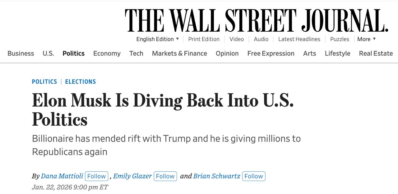 Илон Маск возвращается в американскую политику чтобы помочь Республиканской партии не проиграть на промежуточных выборах в Конгресс осенью сообщает The Wall Street Journal Миллиардер уладил разногласия с Трампом и в январе уже пожертвовал 10 миллионов долларов республиканскому кандидату Нейту Моррису на выборах в Сенат По словам людей знакомых с планами в последние недели политическая команда Маска провела встречи с политическими кандидатами их командами и потенциальными сотрудниками уделяя особое внимание экспертам в области цифровых технологий и текстовых сообщений По словам некоторых источников в этом году Маск попытается превратить избирателей Трампа некоторые из которых пришли голосовать за него только на прошлых президентских выборах в избирателей голосующих на промежуточных и других выборах Отметим что поражение республиканцев на этих выборах может существенно ограничить полномочия Трампа до конца его срока Сайт Страна X Twitter Прислать новость фото видео Реклама на канале Помощь