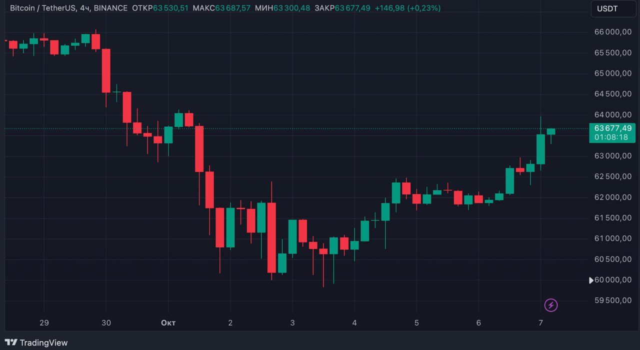 Курс биткоина вернулся к значениям начала месяца, приблизившись к отметке $64 тыс. Ethereum повторил движение лидера, превысив $2500 впервые с 1 октября.  По данным Coinglass, за прошедшие сутки общий объем ликвидаций позиций у трейдеров, игравших на понижение цен криптовалют, составил около $100 млн. Больше всего принудительных ликвидаций — в шортах по BTC и ETH.  Присоединяйтесь к форуму РБК-Крипто