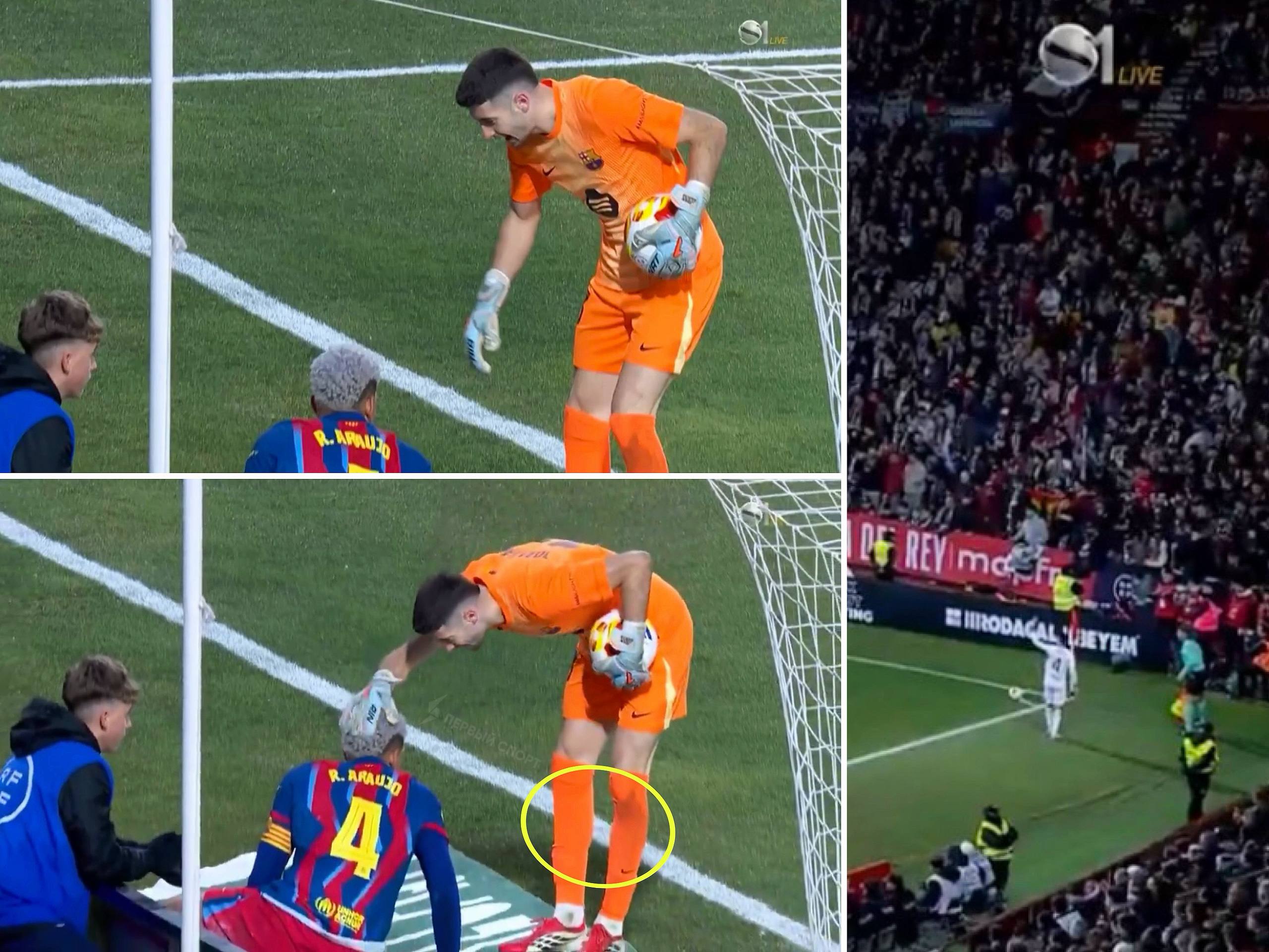 Барселона привезла себе самый нелепый угловой сезона потому что вратарь Гарсия пошёл гладить Араухо по голове После сейва голкипер каталонцев решил похвалить защитника который не пустил к мячу игрока Альбасете в матче 1 4 финала Кубка Испании Гарсия вышел за пределы поля вместе с мячом в руках арбитр назначил угловой на 45 й минуте Фанаты Барсы в соцсетях пишут что у них сгорела ставка из за того что Гарсия забыл правила футбола они ставили на тотал меньше угловых в первом тайме