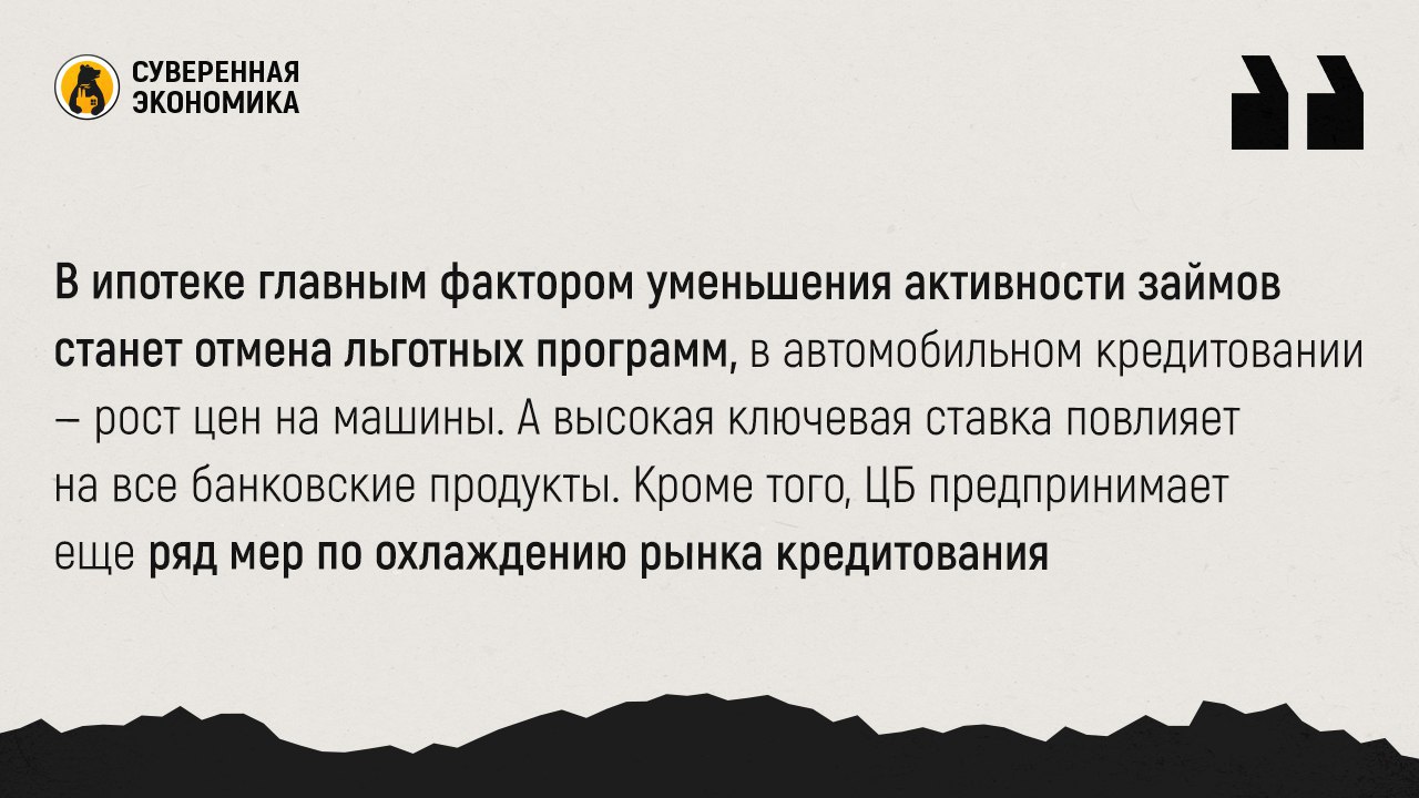 Банки ждут падения розничного кредитования в 2025 на треть  Следующий год может стать провальным для банков в розничном кредитовании. Выдачи целевых и наличных займов способны рухнуть на 30% относительно 2024 года, составив суммарно около ₽9,5 трлн. Последний раз они были ниже ₽10 трлн еще до 2020 года.  В ипотеке главным фактором уменьшения активности займов станет отмена льготных программ, в автомобильном кредитовании — рост цен на машины. А высокая ключевая ставка повлияет на все банковские продукты.  Кроме того, ЦБ предпринимает еще ряд мер по охлаждению рынка кредитования. Среди них ужесточение макропруденциальных лимитов, уменьшение доли ссуд с высокой долговой нагрузкой. Банк России также ужесточил надбавки для кредитов даже с невысокой долговой нагрузкой и низким уровнем ПСК. Дополнительно с 1 февраля 2025 для системно значимых банков вводится надбавка в размере 0,25% от активов, взвешенных по риску. Фактически это создание денежного резерва на случай кризиса.