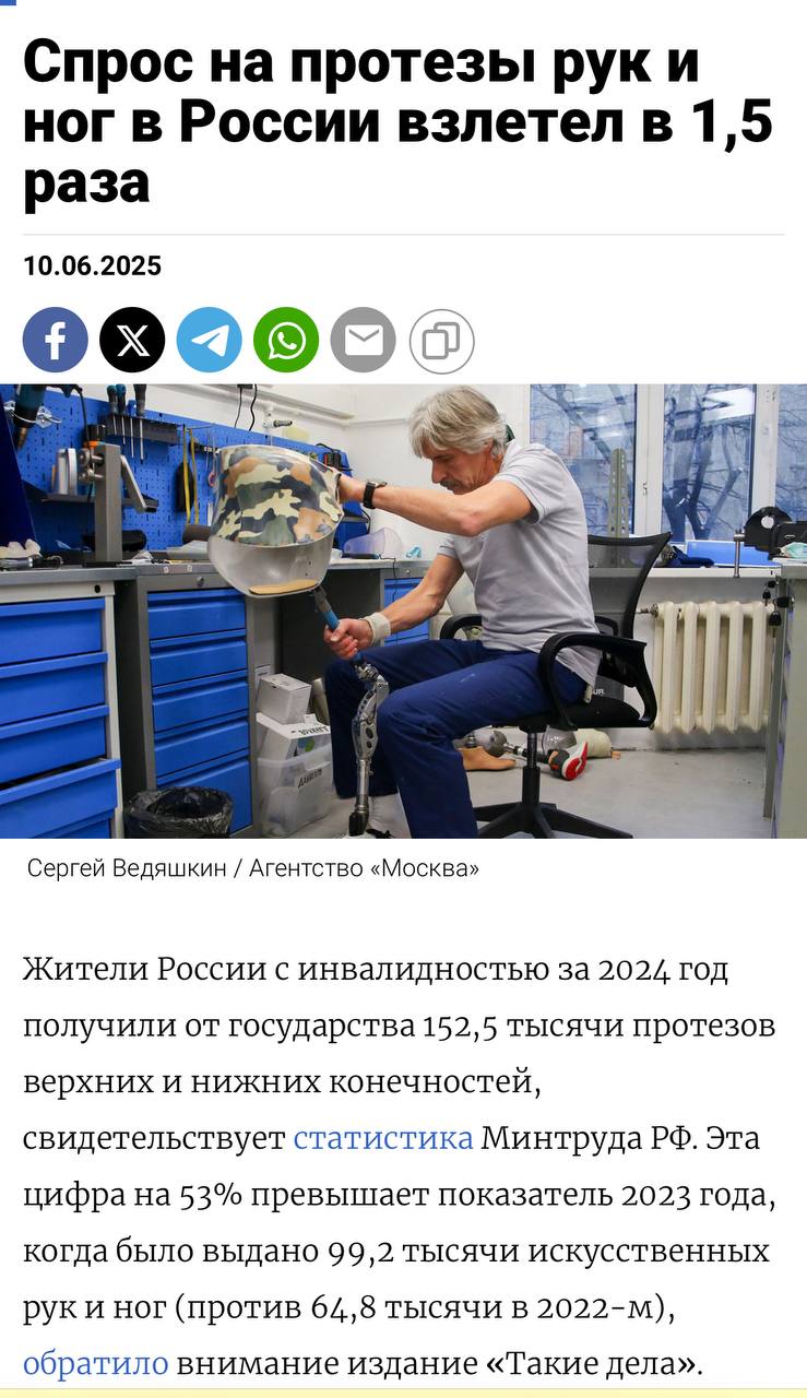 Согласно данным Минтруда, спрос на протезы рук и ног в России вырос в полтора раза. Еще одно достижение «великого геополитика».