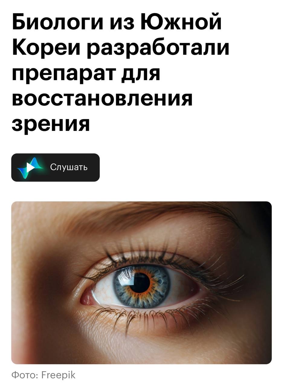 Зрение научились восстанавливать без коррекции — учёные из Южной Кореи создали препарат, который запускает регенерацию сетчатки. Препарат блокирует белок Prox1 — именно он мешает восстановлению нервных клеток в глазу. После блокировки регенерация сетчатки запускается сама и держится минимум полгода. Клинические испытания на людях стартуют в 2028 году. 1337