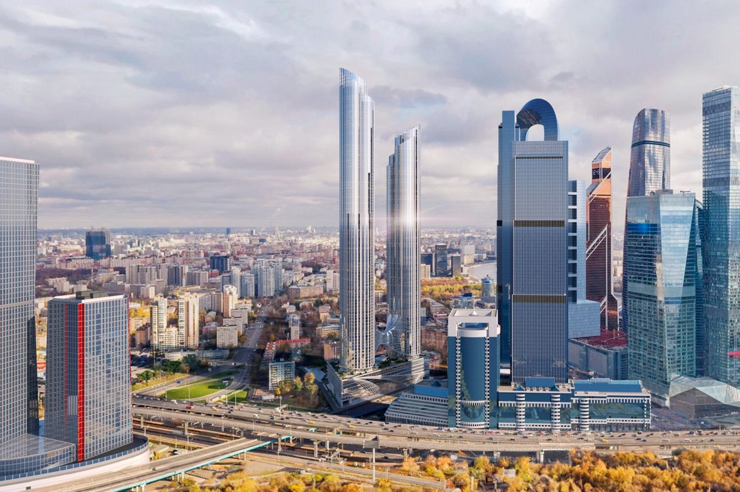 В Сити 2 появится небоскрёб из двух волнообразных башен Он будет самым высоким жилом комплексом в Европе Его будут строить во 2 м Красногвардейском проезде Городские власти уже утвердили проект ЖК да башни будут жилыми А архитектурный проект разработало бюро APEX ЖК будет состоять из двух разновысотных башен 82 и 96 этажей объединенных стилобатом и галерейным переходом Самая высокая из них 384 метра В комплексе разместятся 1774 квартиры офисы зона ретейла спа рестораны и другая инфраструктура Как вам проект ЖК