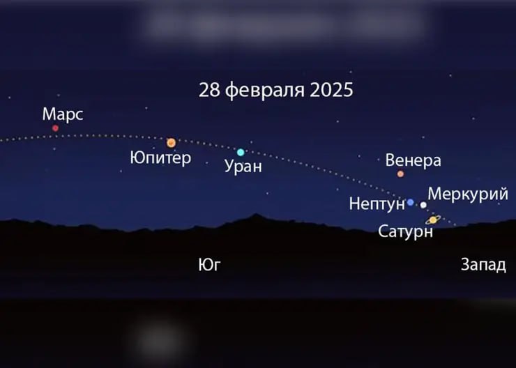 Красноярцы 28 февраля смогут наблюдать парад планет  В один ряд выстроятся сразу семь небесных тел — Меркурий, Марс, Юпитер, Уран, Нептун, Венера и Сатурн.  Руководитель обсерватории Университета Решетнева Сергей Веселков рассказал Gornovosti, что лучше всего наблюдать это явление в первые часы после заката Солнца.  – В любой ясный вечер выходим на улицу и любуемся. Конечно, без специального оборудования можно будет увидеть лишь Марс, Юпитер, Сатурн и Венеру. А вот Уран, Нептун, Меркурий – только с помощью телескопа, – добавил ученый.  Фото: Университет Решетнева