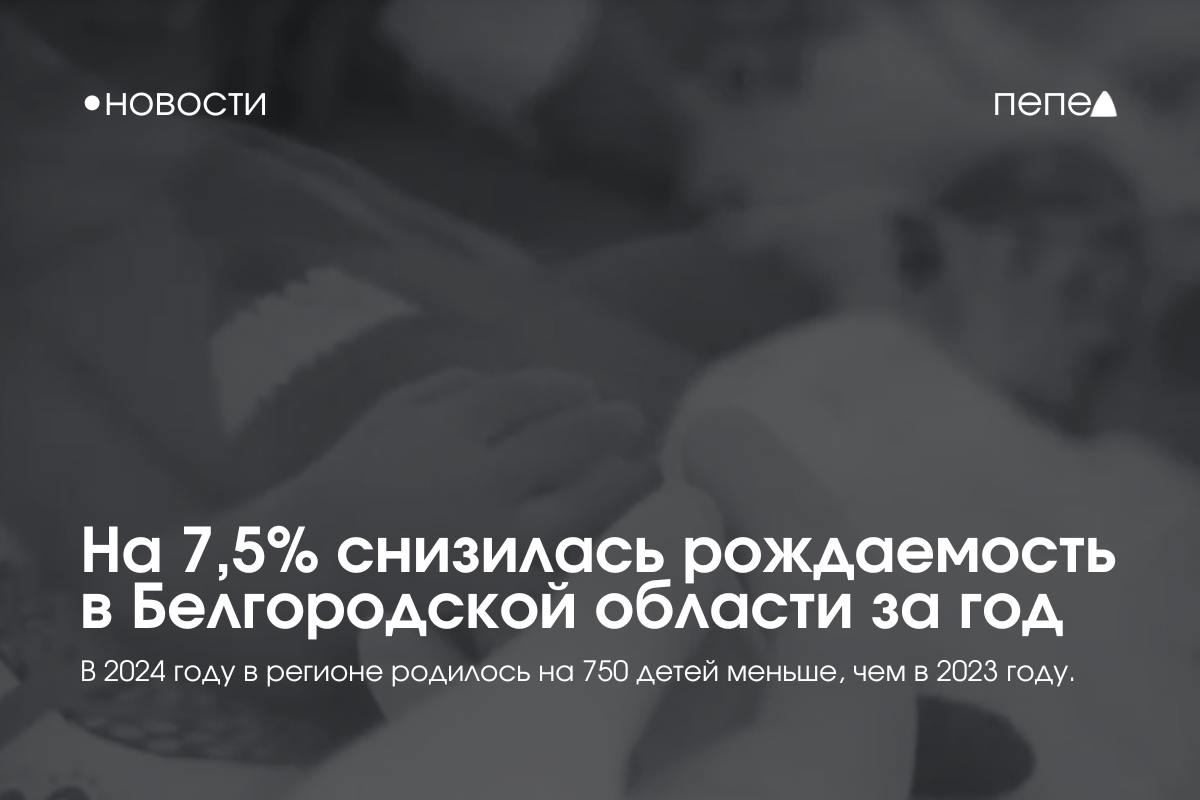 Рождаемость в Белгородской области за год снизилась на 7,5%.  По данным белгородского ЗАГСа, в 2024 году в регионе родилось 9260 детей. Годом ранее в области родились 10013 детей.  Рождаемость снизилась и в других приграничных регионах России: в Брянской области — на 13,8%, в Курской — на 11%. В Воронежской области количество рождённых детей за год снизилось на 4,3%.