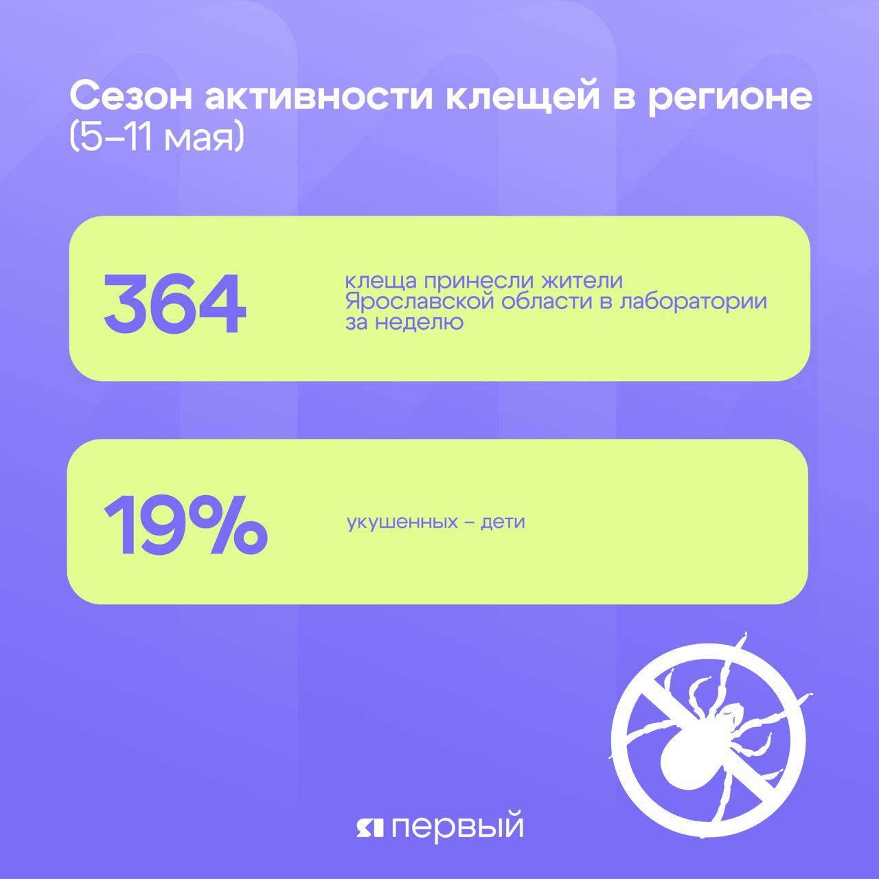 Активность клещей в майские праздники снизилась. Видимо, паукообразные тоже решили отдохнуть На прошлой неделе с 5 по 11 мая жители Ярославской области принесли в лаборатории 3 6 4 клеща. В топе по укусам клещей – Ярославль и Рыбинск. Подписаться Прислать новость